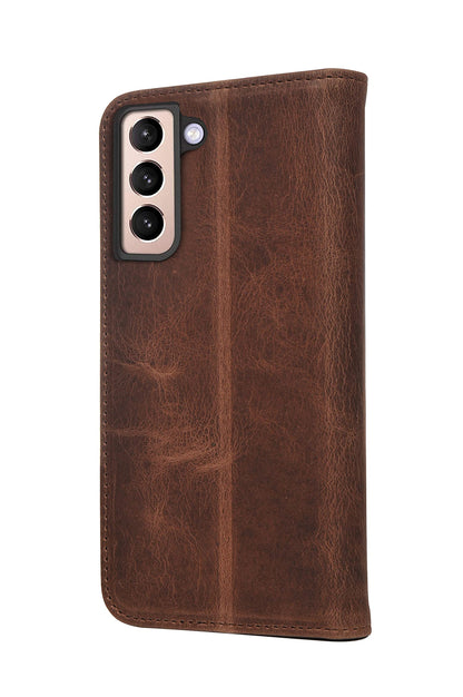 Porter Riley - Leather Case for Samsung Galaxy S21. Premium Genuine Leather Stand Case/Wallet/Cover (Chocolate Brown)
