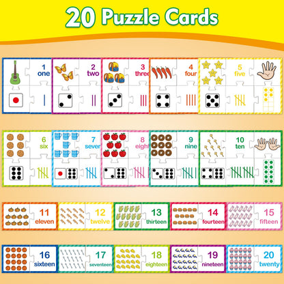 Kasfalci Number Puzzle Flash Cards, 80 PCS Counting Math Flashcards for Kids Toddler, Matching Games, Preschool Kindergarten Activities Classroom Must Haves, Educational Toys