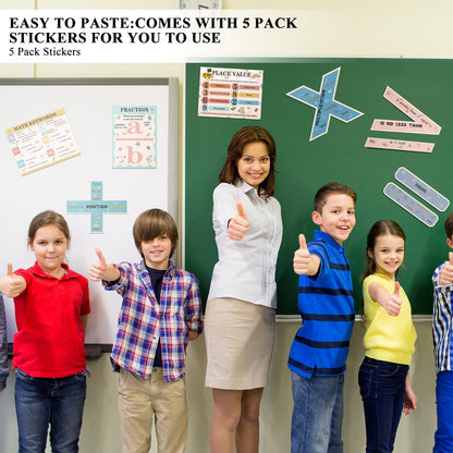Geyoga 15 Pcs Educational Math Posters Set for Elementary Classroom Symbol Keywords Vocabulary Addition Subtraction Multiplication Division Poster for Middle School Homeschool Supplies(Bohemian)