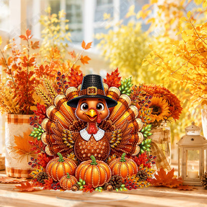 Eiflow Thanksgiving Diamond Art Tabletop Kit for Adults, DIY Desktop Fall Diamond Art Painting with Stand, Acrylic Stand Up Gem Painting Board Kit (Turkey)