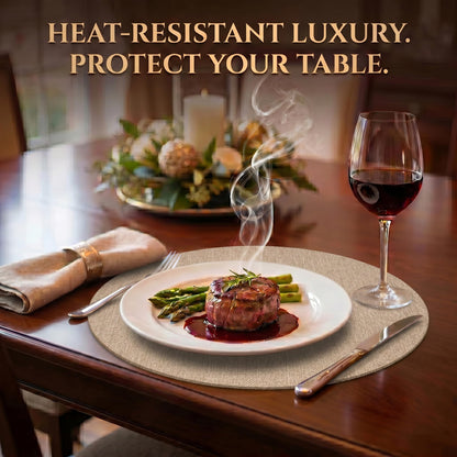 Faux Leather Placemats Set of 6, Wipeable Waterproof Stain Resistant Table Mats, Heat Resistant Thick Placemats with Hand-Painted Edges for Kitchen Dining, Imitative Linen Texture, Various Shapes