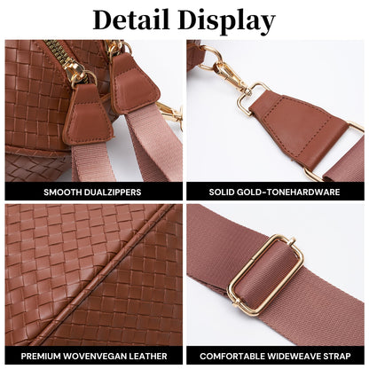 Woven Bum Bags for Women Vegan Leather Crossbody Bag with Coin Purse, Trendy Fanny Packs with Adjustable Wide Strap, Spacious Sling Shoulder Purse for Trave