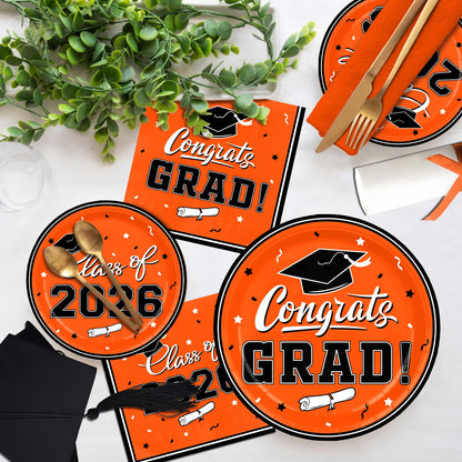 Graduation Party Plates and Napkins Gatherfun Graduation decorations 2026 Orange Disposable Paper Plates Luncheon Napkins Cocktail Napkins for Congrats Grad Party Decorations, Serve 50