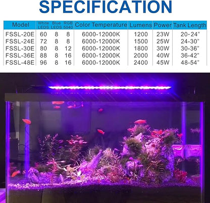 OYO WATER Aquarium LED Light 36 Inch with Timer, 24/7 Cycle, 5 Dimmable Brightness, Sunrise/Sunset Simulation for 10/20/30/55 Gallon Fish Tank