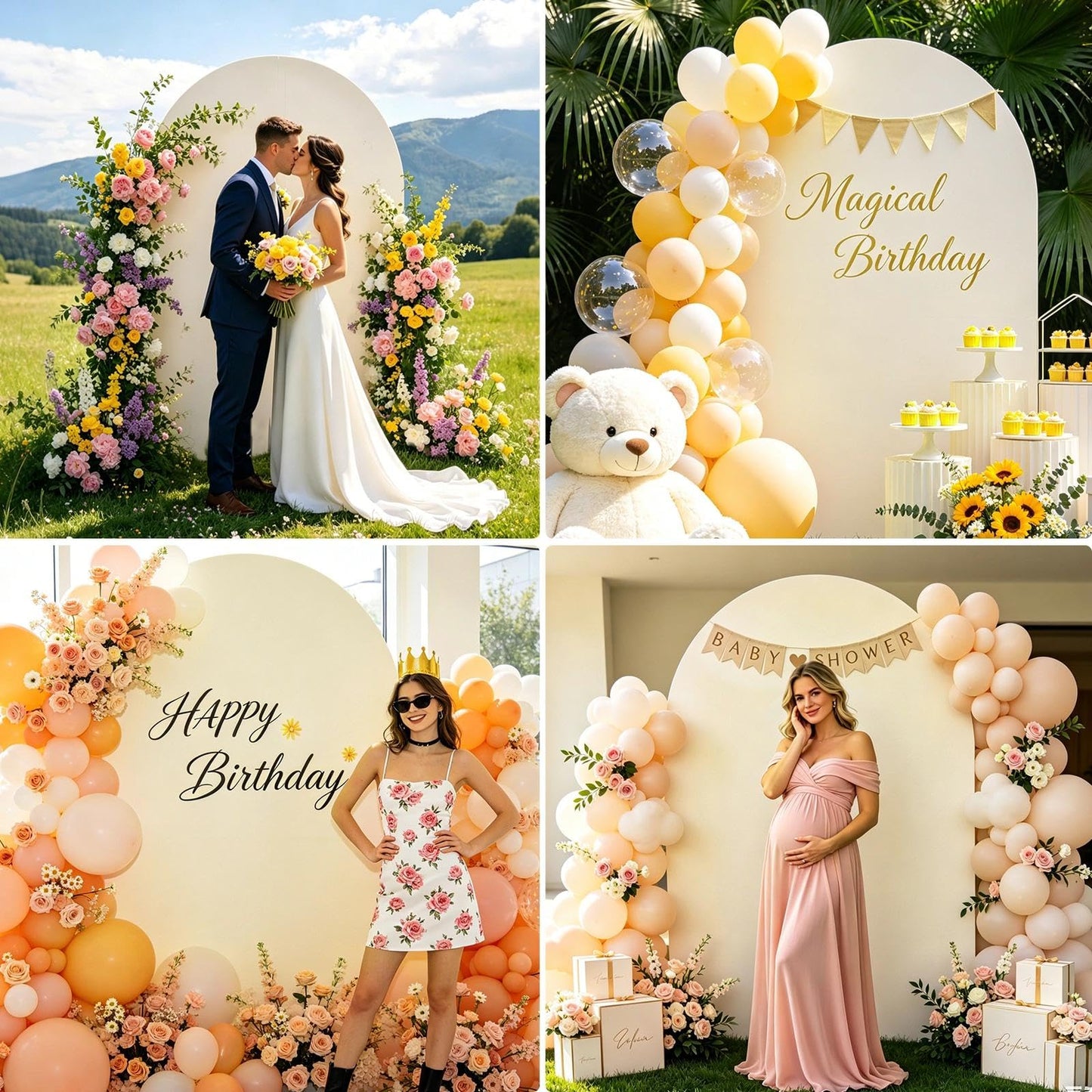 Metal Arch Backdrop Stand and Cover Set (Beige, 7.2 ft), Wedding Arch Stand with Beige Cover for Baby Shower, Party, Birthday, Wedding, Bridal Shower