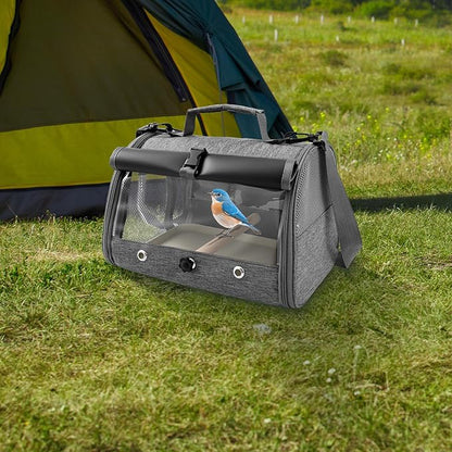 Bird Carrier Bird Travel Cage with Standing Perch Mesh Travel Bag with Clear Windows Lightweight and Portable Parrot Carrier Parakeet Cage for Hiking Camping