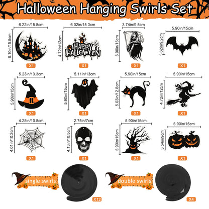 Halloween Party Decorations Indoor, Happy Halloween Banner Sign Decorations Kit with Honeycomb Ball Paper Fans Pumpkin Bat Hanging Swirls Streamers for Home Party Decor