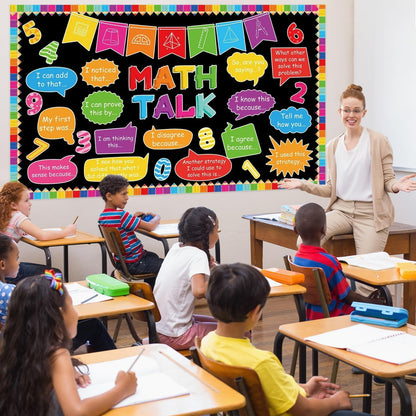 party greeting Math Talk Bulletin Board Set Maths Classroom Decoration Mathematics Paper Cutout Math Bulletin Board Border for Elementary Middle High School Wall Chalkboard Decor Teacher Supplies