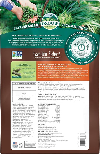 Oxbow Garden Select Guinea Pig Food,Adult,Made Timothy Hay for Guinea Pig,Pet Food Pellets with Vitamin C,Non-GMO,Small Animal Pet Products,Made in USA,High Fiber,8 lb. Bag,(Pack of 2)