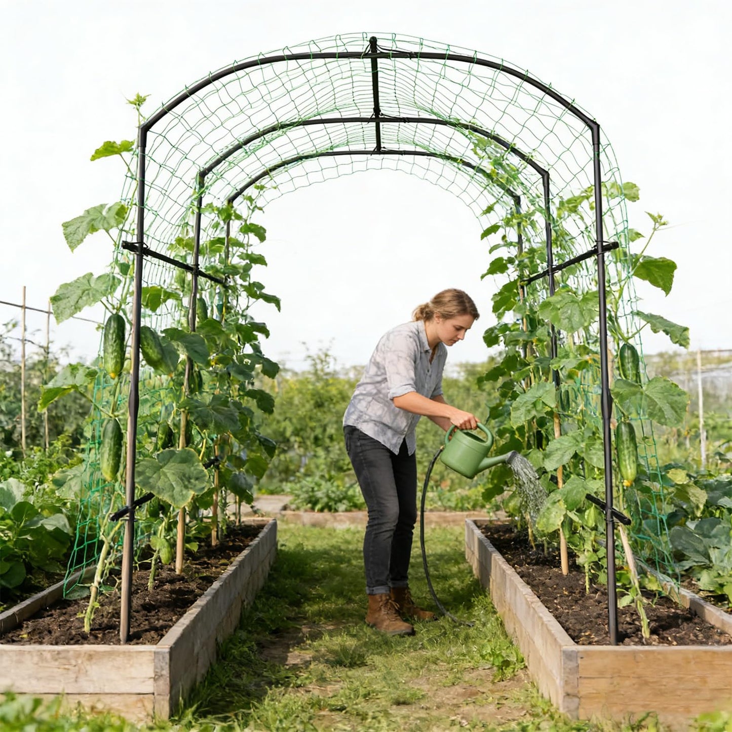 SUNYRISY Garden Arch Trellis, Metal Core Trellis for Climbing Plants Outdoor, 87" x 71" x 75" Tall Archway Tunnel Plant Support for Vine Cucumber Tomato Grape Vegetables Climbing Plants