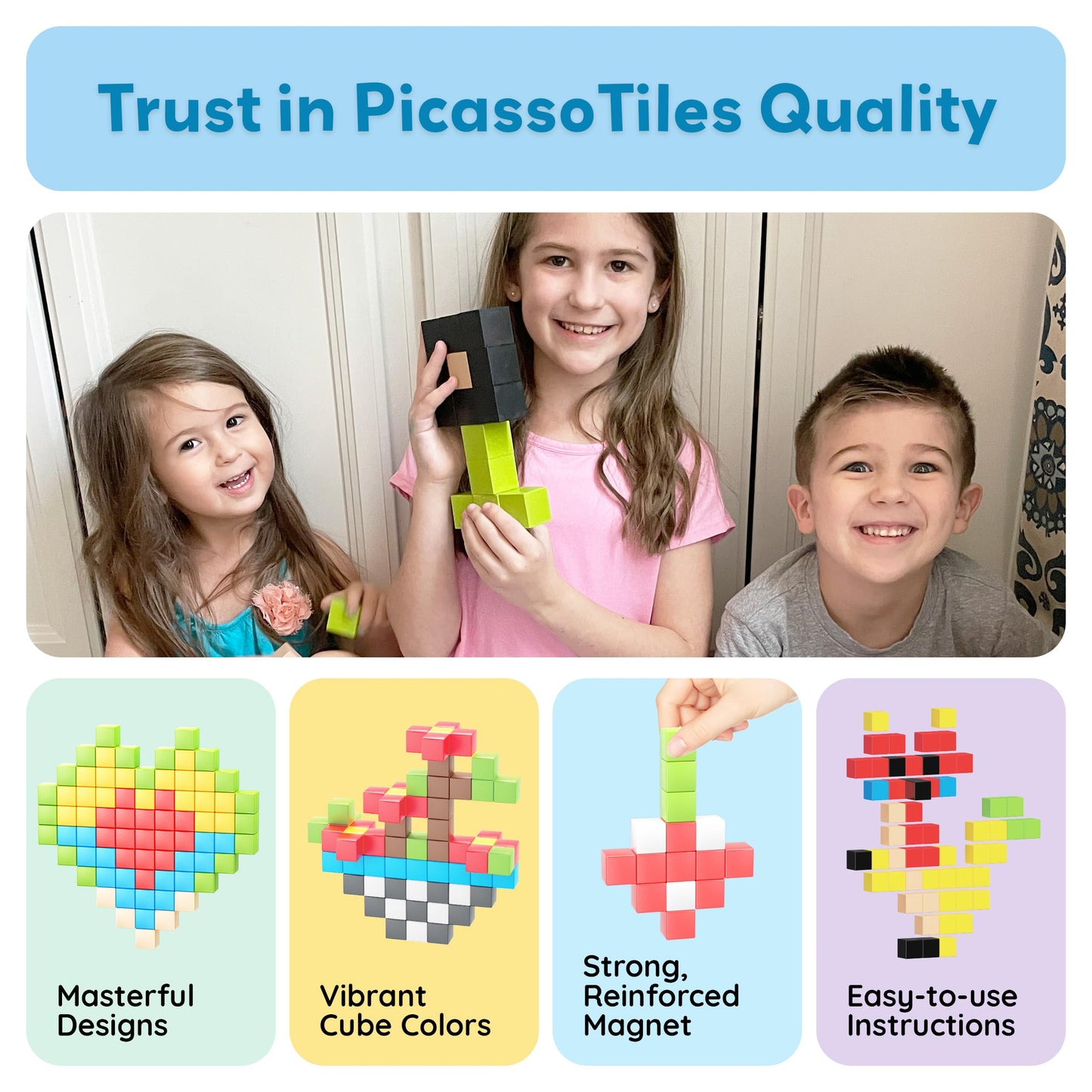 PicassoTiles 60pc Magnetic Puzzle Cube Building Set 1 Inch 3D Blocks STEM Construction Toy for Toddlers Kids Boys Girls Age 3+ Montessori Learning Travel Sensory Gift with Educational Idea Book PMC60