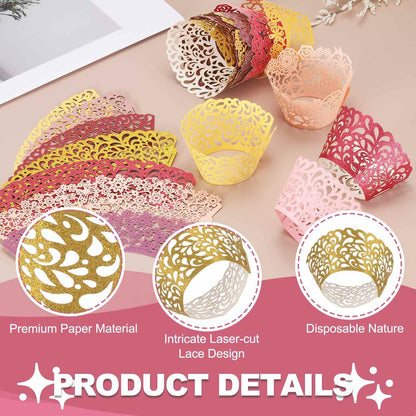 HARFINGTON 100 Pcs Lace Cupcake Liners Hollow Water Drop Designed Hollow Out Cupcake Wraps Artistic Bake Cake Paper Cups for Anniversary Birthday Weddings Parties, Yellow