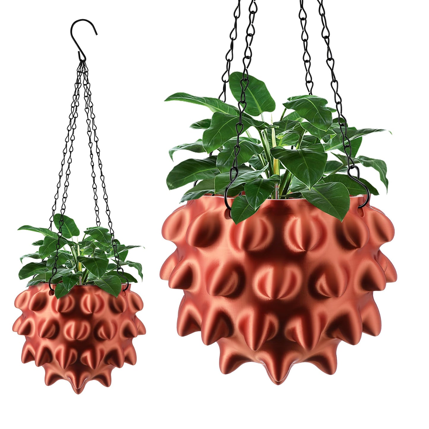 Enhon 6 Inch Hanging Planters for Indoor Plants, Unique Hanging Pots for Plants with Drainage and Hanger Baskets Hangers, Spiked Orb Plant Hanger, Silky Copper Finish