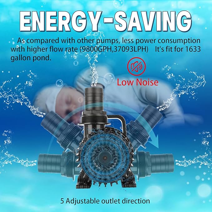 WaterRebirth (4000GPH-230W,UL listed) Large Fountain Submersible Water Pond Sump Pump Aquarium Electric Waterfall Pump Outdoor PS- 4000