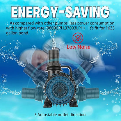 WaterRebirth (1700GPH-120W,UL listed) Large Fountain Submersible Water Pond Sump Pump Aquarium Electric Waterfall Pump Outdoor PS-1700