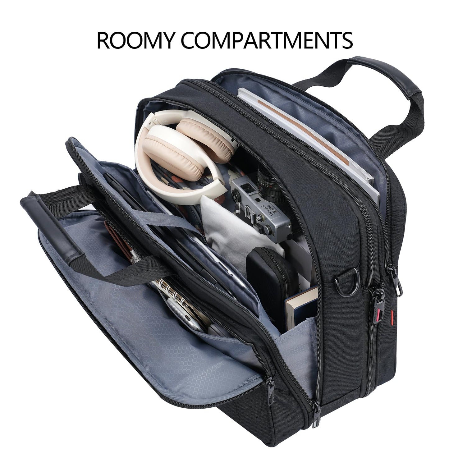 VANKEAN Laptop Briefcase for Men Women, 17.3 Inch Laptop Bag Water Repellent & Expandable Messenger Bag with Strap, Premium Shoulder Bag Womens Briefcase Computer Bag for Travel/Business, Black
