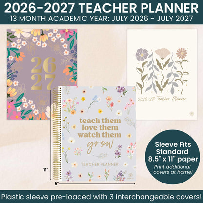 bloom daily planners 2026-2027 Academic Year Teacher Planner & Calendar - 7 Period Lesson Plan Organizer Book for Classroom or Homeschool - 9" x 11" (Interchangeable Cover) - Cool Tones