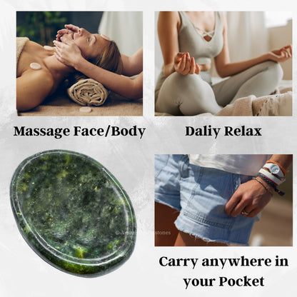 Amazing Gemstone Green Jade Worry Stone Crystals and Healing Stones - Worry Stones for Stress Relief Gifts - Piedra Crystal Fidget for Meditation - Unique Stocking Stuffers and Birthday Gifts