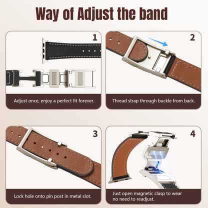 Charlam Leather Magnetic Watch Band, Compatible with Apple Watch Bands 40mm 38mm 41mm 42mm 44mm 45mm 46mm 49mm Women Men, Top Grain Leather Designer Strap for iWatch Series 11/10/9/8/7/6-1/Ultra 3/SE3