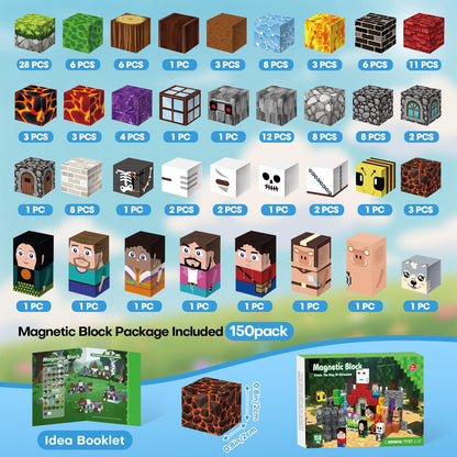 Gryxpox 150pcs Magnetic Blocks, Magnetic Building Blocks, Magnet Tiles with Adventure World Blocks, Magnetic Blocks for Kids Ages 4-8, STEM Sensory Toys for Ages 3+ Toddlers Girl Boys Birthday Gifts
