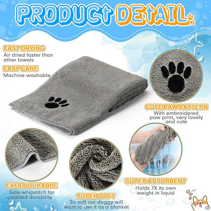 Chumia 4 Pack Dog Towels for Drying Pet Grooming Absorbent Dogs Soft Microfiber Quick Drying Winter Large Medium Small Puppy Bath Towels for Kitten Cats Pets(16 x 31 Inch,Gray)