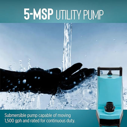 Little Giant 5-MSP 115-Volt, 1/6 HP, 1500 GPH Aluminum Manual Utility Pump, 10-Ft. Cord, Blue, 505723