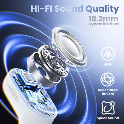 2026 Upgraded Open Ear Headphones,Over Ear Earbuds with Ergonomic Earhook,Bluetooth Headphones 6.0 with Smart Digital Display,80H Playtime,IPX7 Waterproof,Touch Control Operate Fit Cycling (White)