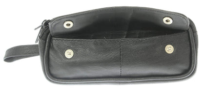 Soft Black Goat Leather Double Spectacle Glasses Case with Belt Loops/Key Ring Loop