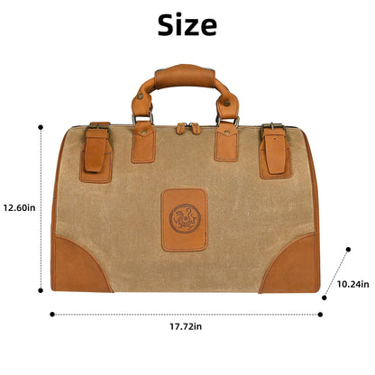 Handadsume Water Resistant Canvas + Leather Travel Luggage Tote Duffle Gym Suitcase Weekender Overnight Bag For Men Male FB8151 (A-Brown)