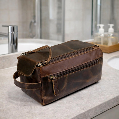 cuero Premium Buffalo Leather Unisex Toiletry Bag Travel Dopp Kit Vintage Travel Shaving & Dopp Kit For Men And Women