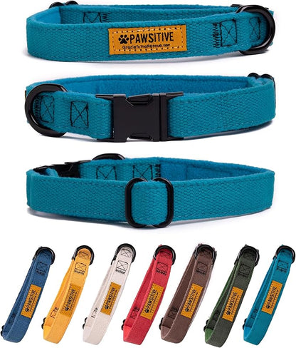 Pawsitive Teal Dog Collar Hemp Dog Collar - Super Soft Hypoallergenic Lining. Great for Small, Medium and Large Dogs; Large Emerald Green