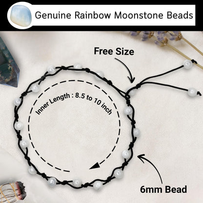 Amazing Gemstone Rainbow Moonstone Anklet Ankle Bracelets for Women - Waterproof Beaded Healing Crystal Anklets, Plus Size Chakra Gemstone Bead Anklet (Stretchy Adjustable - Hand Knotted)