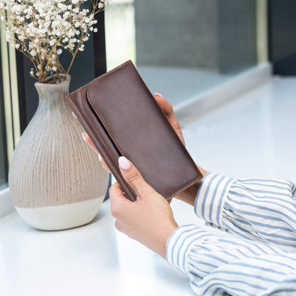 moonster Leather Wallets for Women 8x4 inch Handmade Womens Leather Wallet Brown - Genuine Leather Wallet Women -Ladies Wallets Leather - Women's Wallets - Multi Compartment RFID Wallet for Women