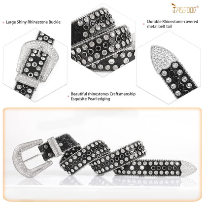 JASGOOD Women Men Rhinestones Belt,Bling Western Cowgirl Cowboy Studded Leather Belt Diamond Waist Belt for Jeans Pants