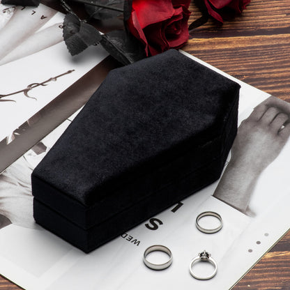 Giftop Large Velvet Coffin Ring Box Jewelry Tray Travel Case Hold Up 15 Rings for Accessories Gothic Home Jewelry Organizer Decorations Goth Decor Gifts (Black)