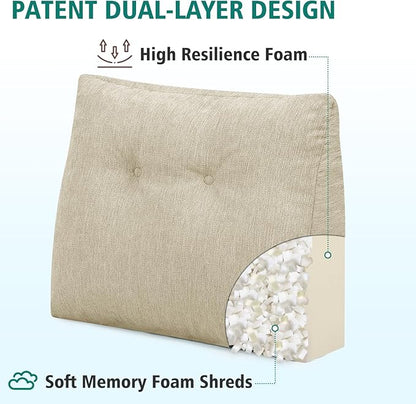 TANYOO Back Support Pillow for Recliner Soft Dual Layer Lumbar Support Pillow with Shredded Memory Foam Ergonomic Orthopedic Couch Lumbar Cushions for Elderly Lower Back Pain Relief Khaki