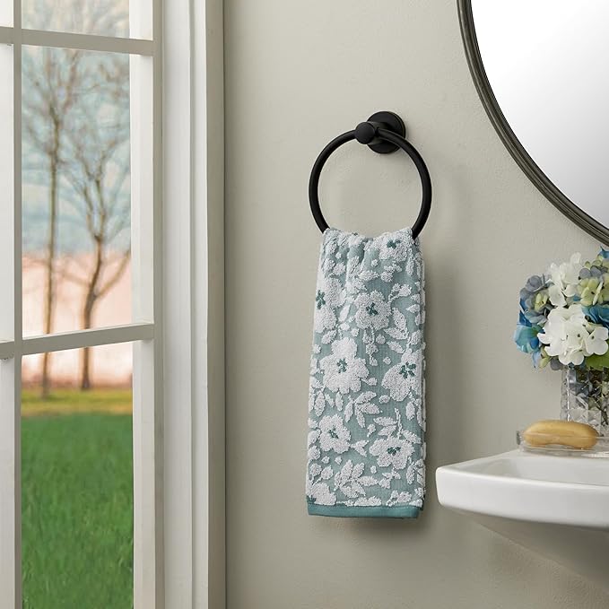 SKL Home Floral Jacquard 100% Cotton 2pc Hand Towel Set, Reversible & Decorative