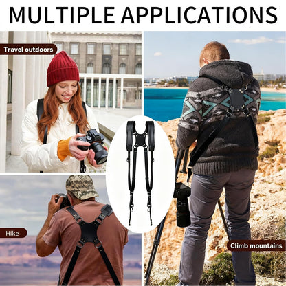 YIHAOSSING Camera Harness,Black Camera Straps for Photographers,Leather Dual Camera Strap for Two DSLR/SLR Cameras (black)