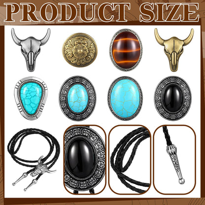 Lyrow 8 Pcs Bolo Ties for Men Women Native Western Cowboy Bola Tie Turquoise Stone Faux Leather Necktie Tie for Costume Accessories (Classic Style)