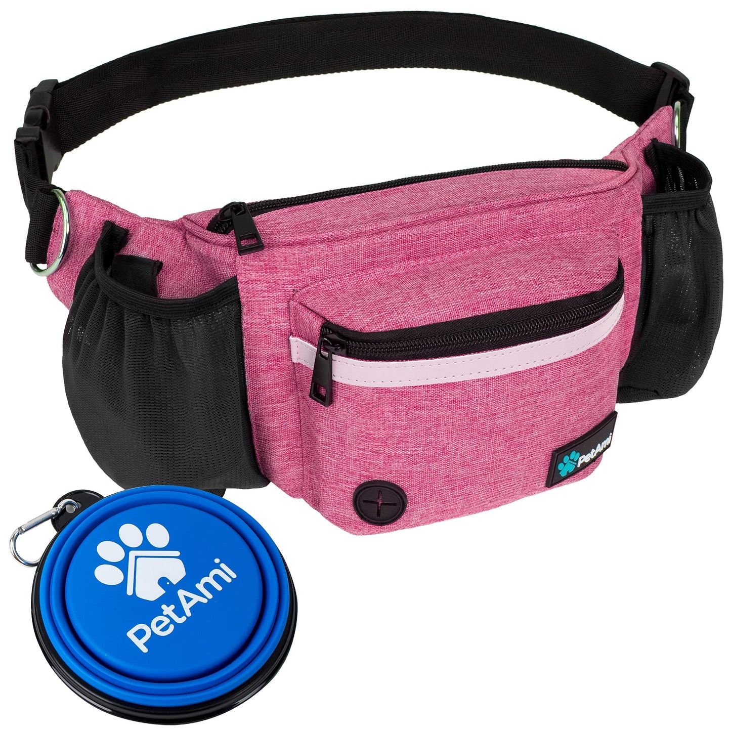 PetAmi Dog Fanny Pack, Treat Pouch for Dog Walking, Training, Built in Poop Bag Dispenser, Water Bottle Holder, Collapsible Bowl, Pet Treat Waist Belt for Hiking, Running, Kibbles (Camo Black)