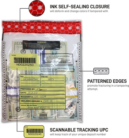 Nadex 9 x 12 Inch Tamper Evident Bank Deposit Bags with FRAUDSTOPPER Level 4 Security, 50 Pack (Clear)