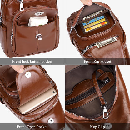 Over Earth Genuine Leather Sling Bag for Women Men Small Causal Crossbody Purse Chest Backpack(O212E Brown)