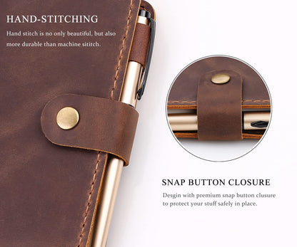 Fasjosma Leather Journal Cover for 3.5"x5.5" Hardcover Notebook, Rustic Handmade Leather Notebook Cover Compatible with Moleskine, Pocket-Sized Hardcover Notebook, Brown