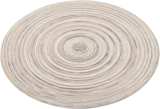 SHACOS Round Braided Placemats 15 inch Set of 6 Washable Kitchen Table Placemats for Home Wedding Party (Rainbow Gray, 6)