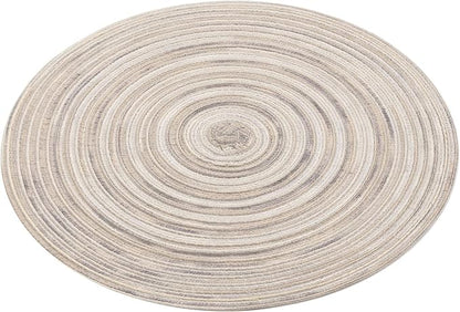SHACOS Round Braided Placemats 15 inch Set of 6 Washable Kitchen Table Placemats for Home Wedding Party (Rainbow Gray, 6)