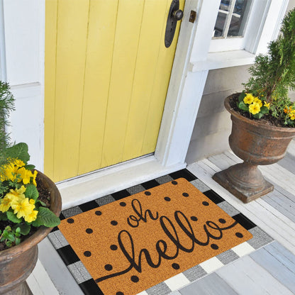 Gaybot 2 Pcs Front Door Mat Buffalo Outdoor Rug Oh Hello Doormat Decor Coir Mat Nonslip Porch Checkered Layered Front Door Rug Rustic Farmhouse Mats Entryway(Black Dot,23.6 x 35.4 Inch)