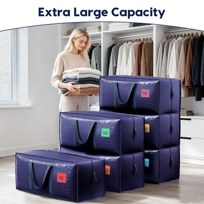 RMOHRO 6 Pack Moving Bags Heavy Duty 210GSM with Full-Open Side Zipper, 93L 220lbs Waterproof Foldable Storage Totes for College Dorm Move-In, Moving Boxes Alternative & Home Organization, Blue