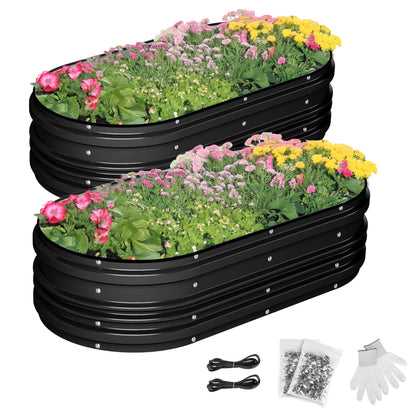 WORKPRO 2PK 4x2x1ft Outdoor Galvanized Raised Garden Bed Kit, Rust & Corrosion Protection, Easy Assembly, Safe Edge, Ideal for Vegetables & Flowers, Black