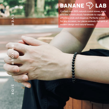 BANANE LAB Black Onyx Bracelet for Men Women 6mm - Real Natural Crystal Bead Stretch Bracelets - Standard 6.5" Wrist Fit with DIY Repair Kit (Elastic String & Extra Beads) - Classic Healing Jewelry