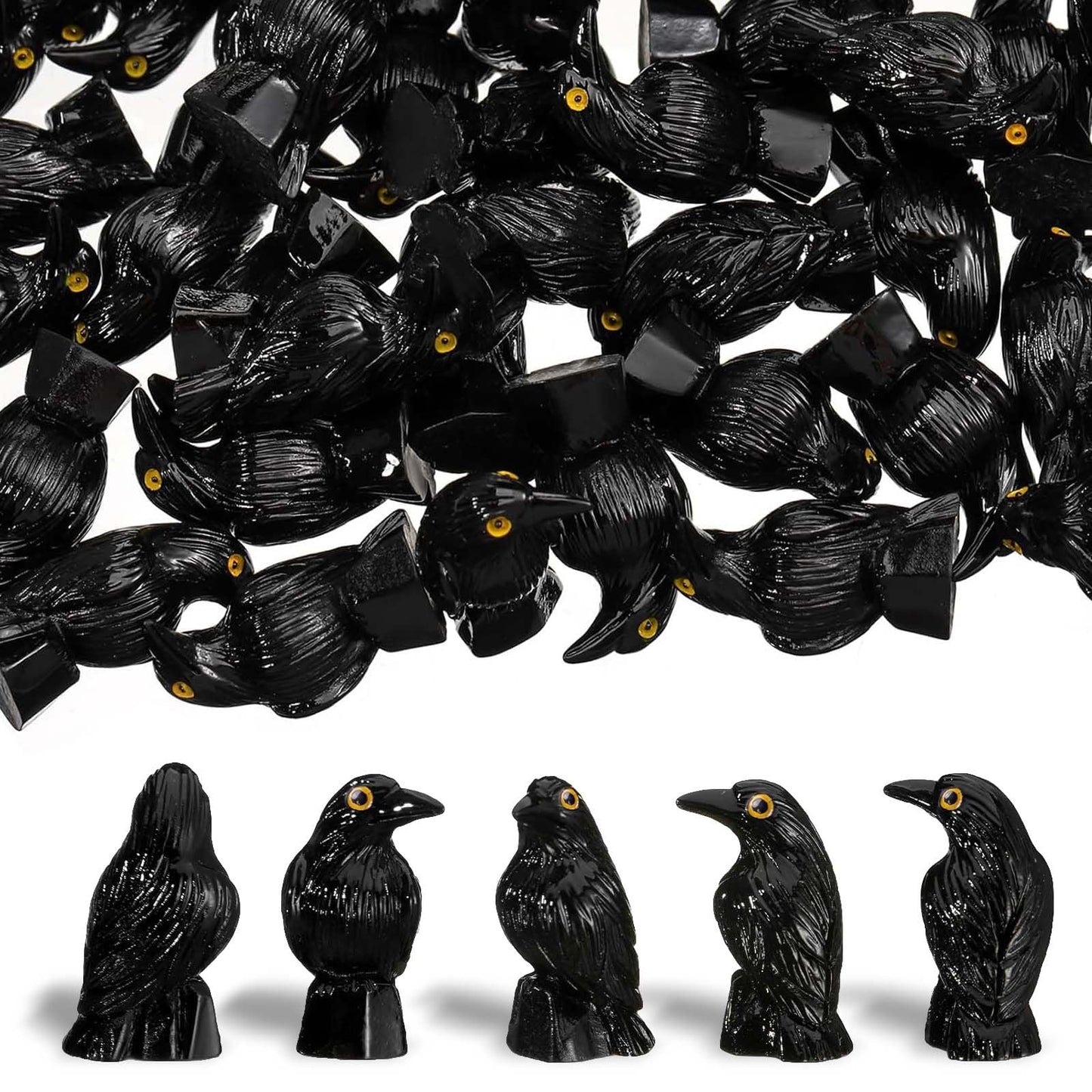 SHIFANQI 50 Pcs Halloween Miniatures Mini Black Crows Figurines, Small Resin Crow Figures, Tiny Raven Decor for Halloween Party Spooky Scene Outdoor Home Garden Decoration DIT Crafts
